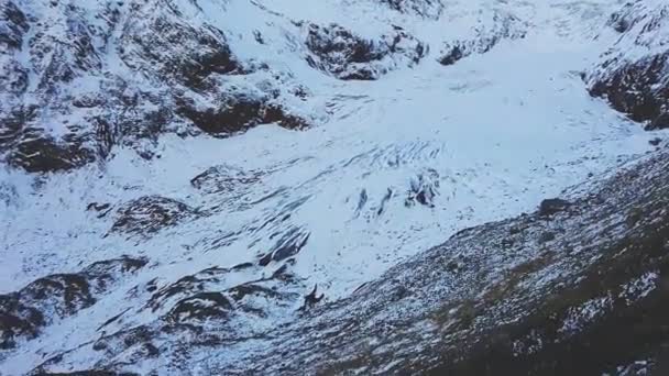 Rocks Mountains Shoots Video Snowy Mountain Peaks Glacier Base Russia — Stock Video