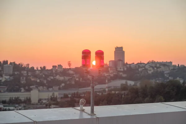 Red Lights Roof High Rise Building Safety Buildings Air Transport — Stock Photo, Image