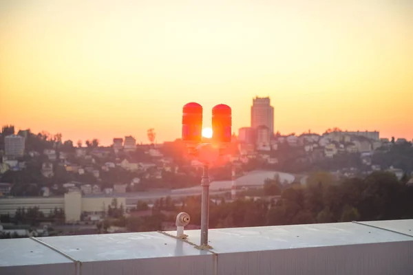 Red Lights Roof High Rise Building Safety Buildings Air Transport — Stock Photo, Image