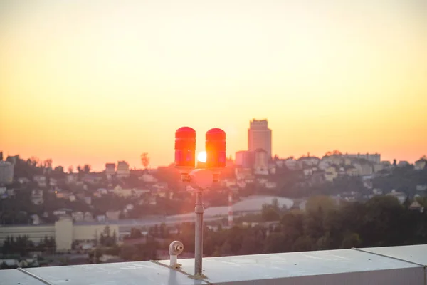 Feux Rouges Sur Toit Immeuble Grande Hauteur Pour Sécurité Des — Photo