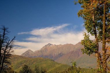 Doğa ve dağ manzaraları Sochi ve Rosa Khutor mountain Resort, sonbahar renkleri