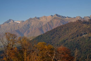 Doğa ve dağ manzaraları Sochi ve Rosa Khutor mountain Resort, sonbahar renkleri