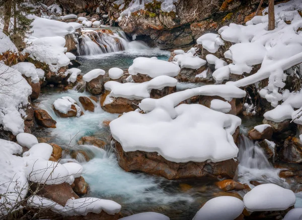 Fast Streams Clear Water Mountain River Gonachkhir Stones Covered Snow — Stock Photo, Image