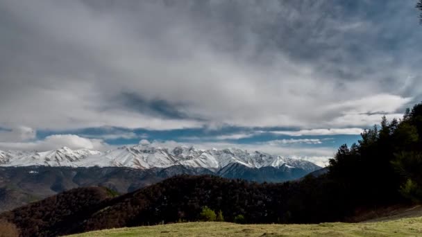 Fast Moving Clouds Snowy Mountain Peaks Timelapse — Stock Video