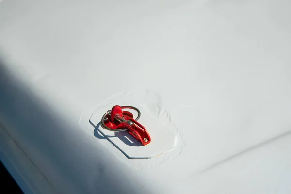 Αυτοκίνητο Άθλημα Κλειδαριά Κουκούλα Αγώνα Ασφαλείας Διαφορετικά Χρώματα Λευκό Φόντο — Φωτογραφία Αρχείου