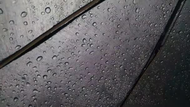 Regentropfen Auf Schirmstoff Makro Windiges Regenwetter — Stockvideo