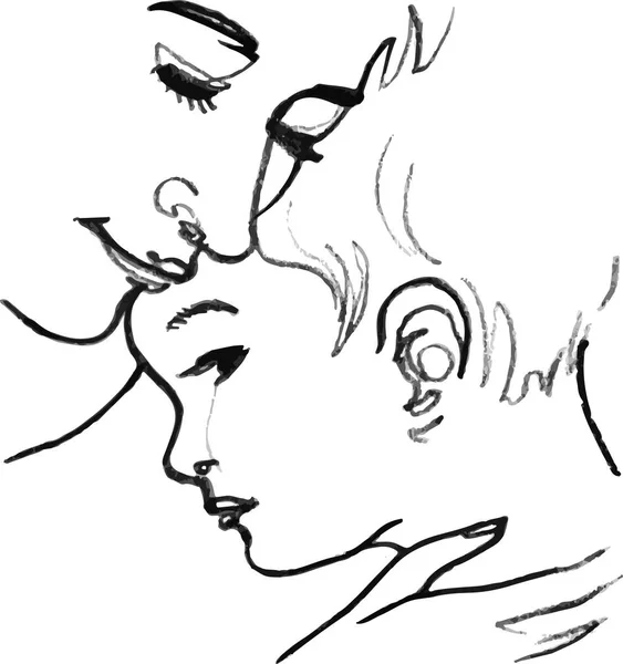Mãe e filho, close-up rostos, desenho — Vetor de Stock