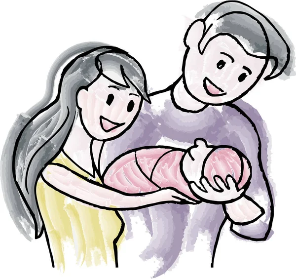 パパ、ママと赤ちゃん — ストックベクタ