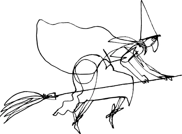 Cadılar Bayramı: süpürge sopası koca burun uçar cadıyla — Stok Vektör