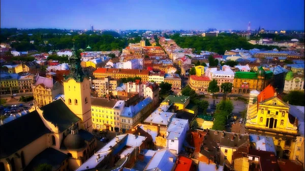 Eski Şehir dron tarzı panorama retro binalar — Stok fotoğraf