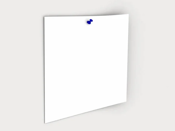 Papír na bílém pozadí s modrým špendlíkem — Stock fotografie