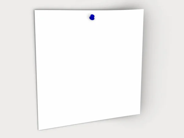 Papír na bílém pozadí s modrým špendlíkem — Stock fotografie