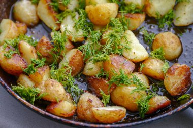 dereotu kızartma tavada kızarmış tavuk