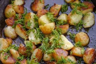 dereotu kızartma tavada kızarmış tavuk