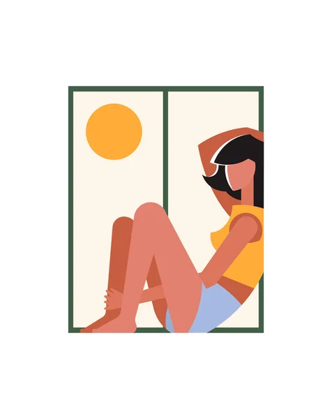 Το κορίτσι που κάθεται στο παράθυρο Άνοιγμα — Διανυσματικό Αρχείο