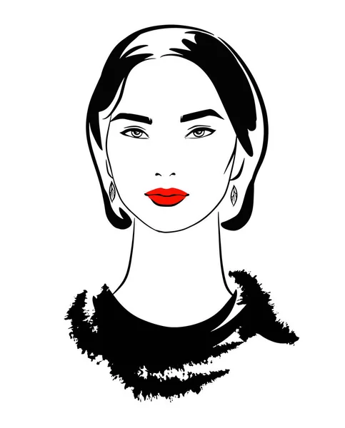 Retrato de belleza de niña con labios rojos, piel se cierra — Vector de stock