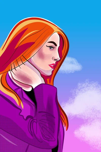 girl with red hair, manga comics style portrait