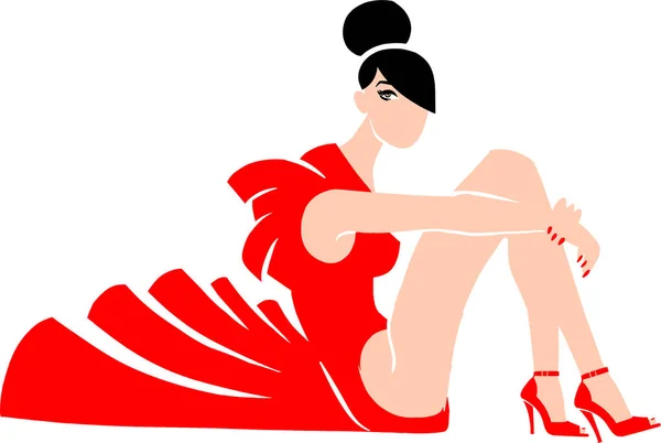 Hermosa chica de moda en un vestido rojo — Vector de stock