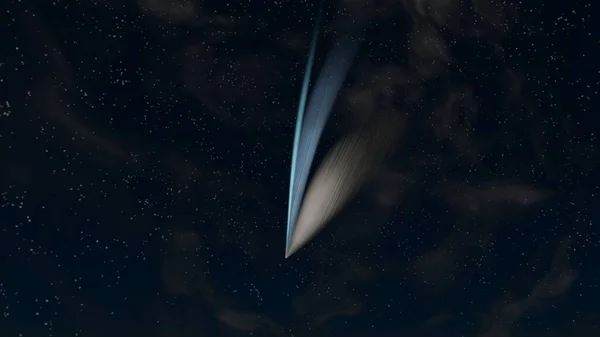 Komet på kvällen himlen bland moln och stjärnor — Stockfoto
