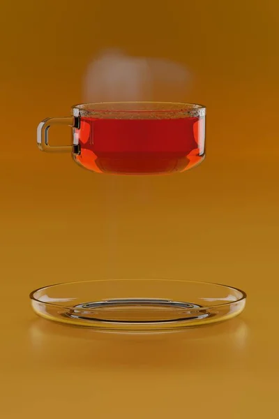 Стеклянная чашка с левитацией черного чая — стоковое фото