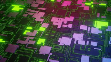 Matematiksel olarak bir anakart gibi bilim kurgu manzarası oluşturuldu.