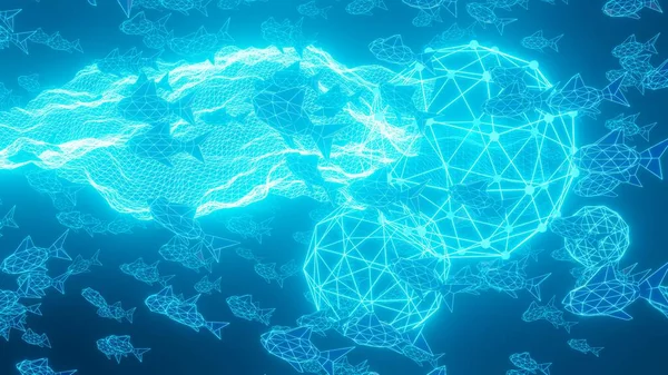 Neon balık sürüsüne sahip teknojenik altyapı
