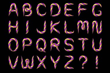 Sweet caramel candy alphabet. Isolated white background. Font for holidays and birthday party/