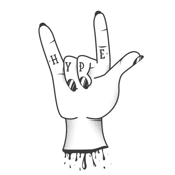 Hype jel tetoválás viszont jó rock and roll-gesztus. Modern régi iskola font — Stock Vector