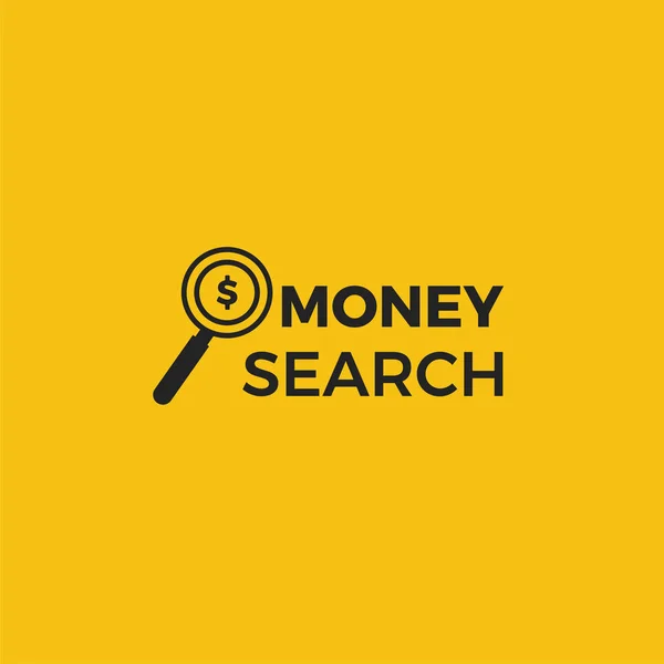 Logotipo de busca de dinheiro. Lupa com uma moeda de dólar — Vetor de Stock