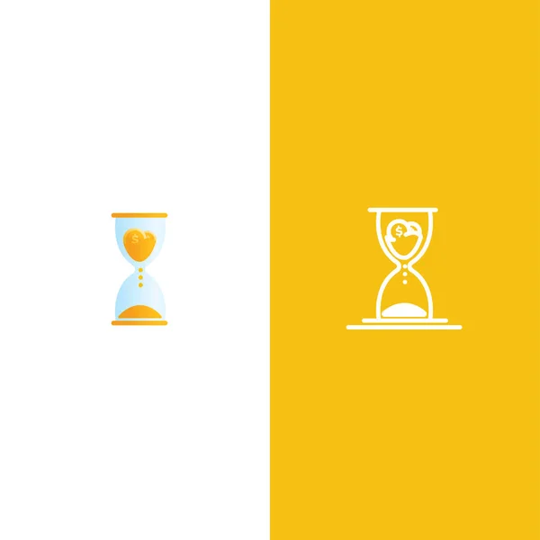 Fast money logo. Time is money icons with hourglass and gold dollar coin