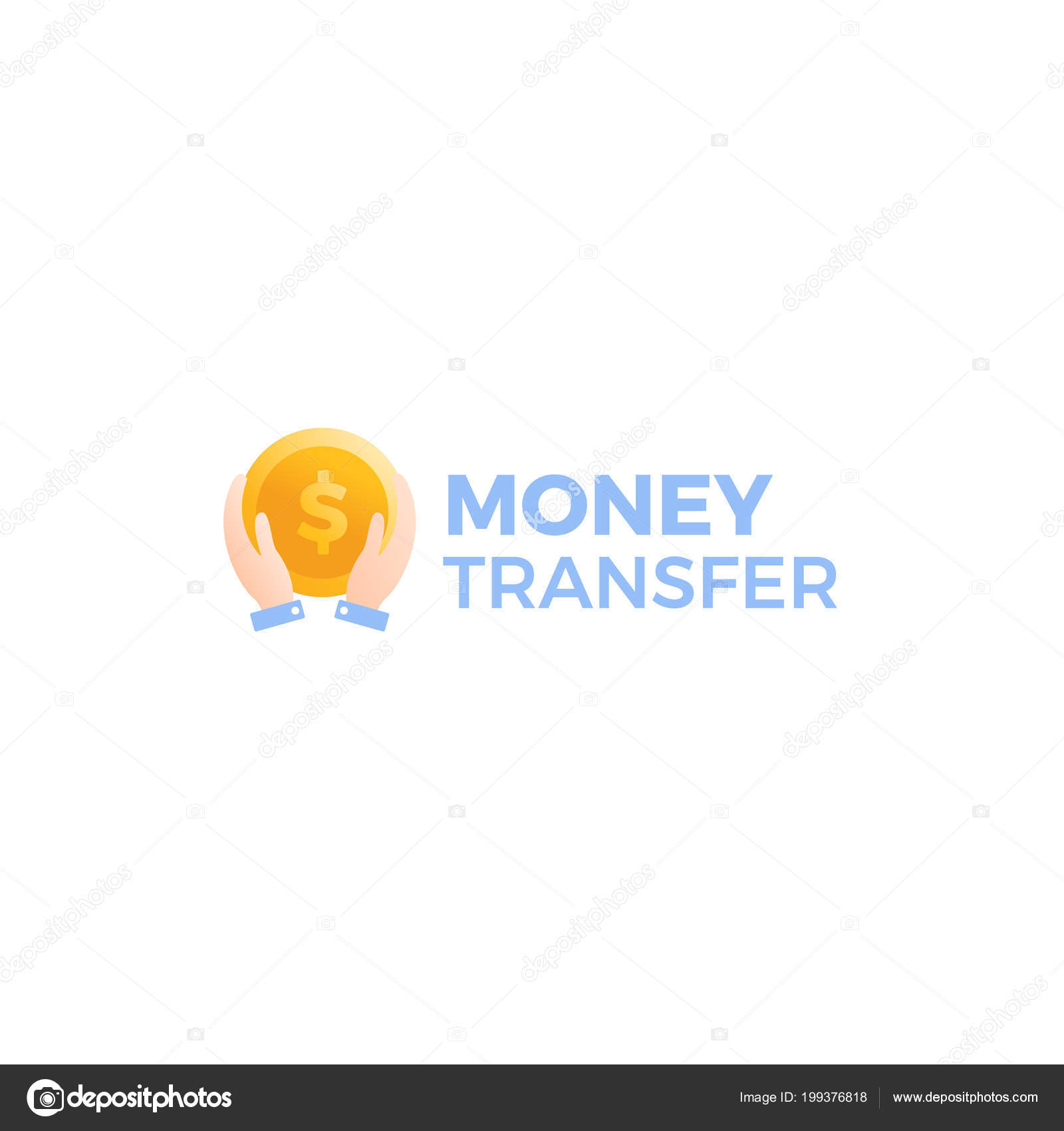 Transfer Money Logo Gold Dollar Coin With Hands Businessman - 