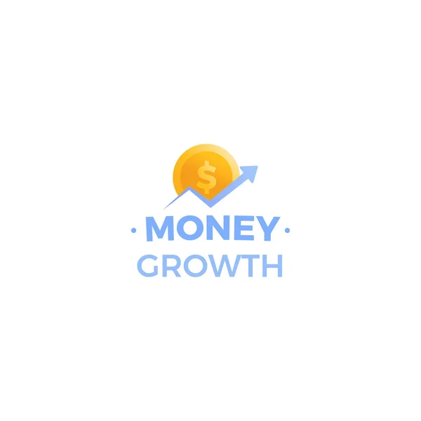 Money growth logo. Coin dollar with an arrow up logotype. Exchange Rates finance — Stock Vector