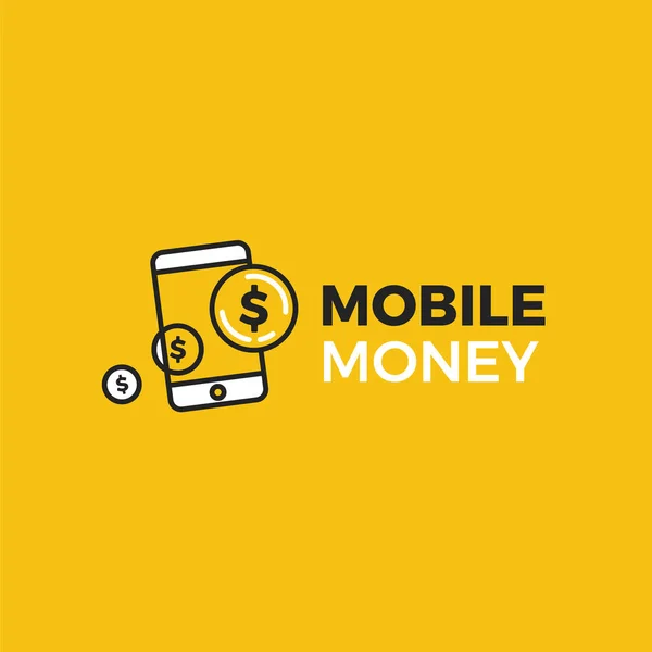 Mobile money payment logo. A phone with dollar gold coins. — Stock Vector