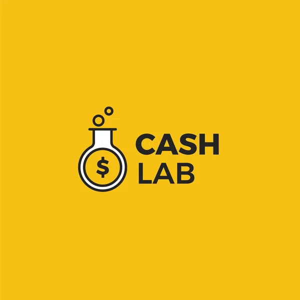 Logotipo do laboratório. Um laboratório ganha dinheiro. Um tubo de teste com uma moeda de dólar —  Vetores de Stock