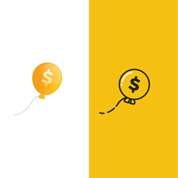 Logo dei soldi del pallone. Palla d'oro in cielo con simbolo dollaro . — Vettoriale Stock