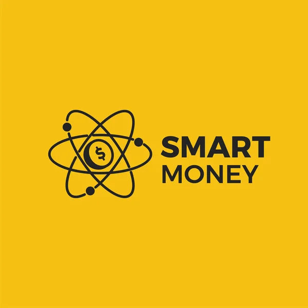 Logotipo de dinheiro inteligente. Financiamento de investimentos. Molécula de moeda de ouro — Vetor de Stock