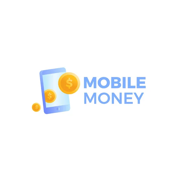 Mobile money payment logo. A phone with dollar gold coins. — Stock Vector