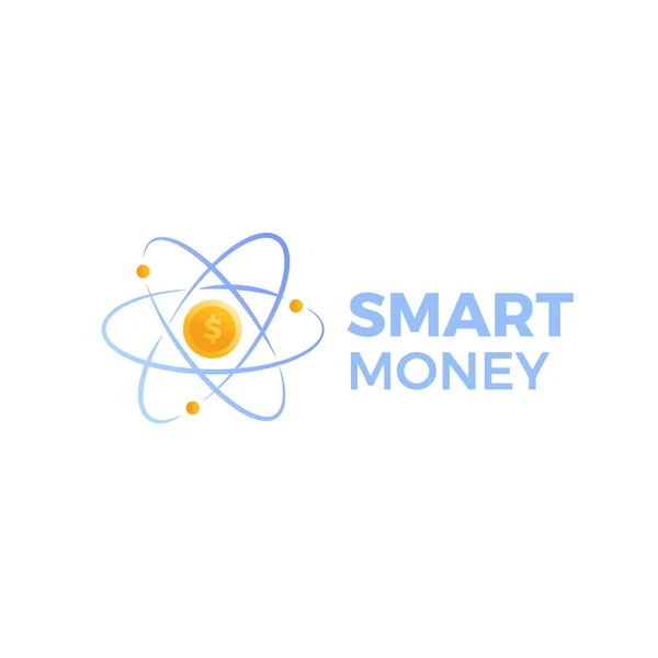Smart money logo. Investment finance. Gold coin molecule — Stock Vector