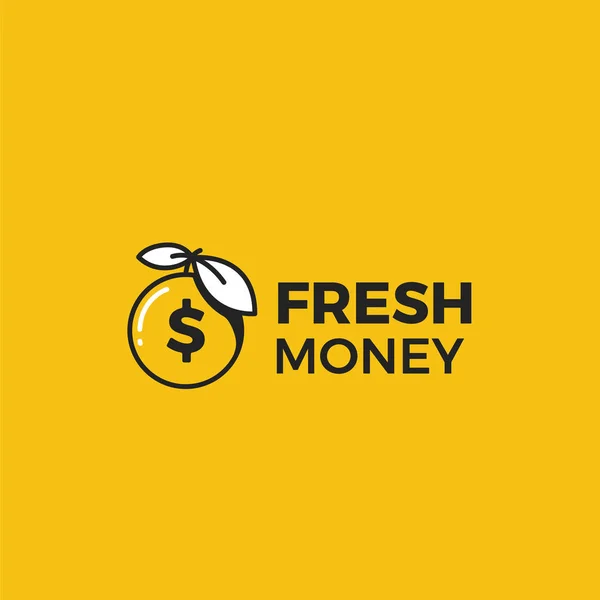 Logotipo de dinheiro fresco. Maçã dourada e moeda dólar — Vetor de Stock