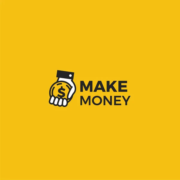 Vytvořit logo peníze. Zlaté mince dolaru s rukou podnikatel — Stockový vektor