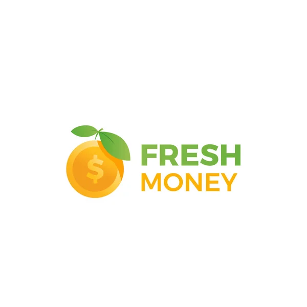 Logotipo de dinheiro fresco. Maçã dourada e moeda dólar — Vetor de Stock
