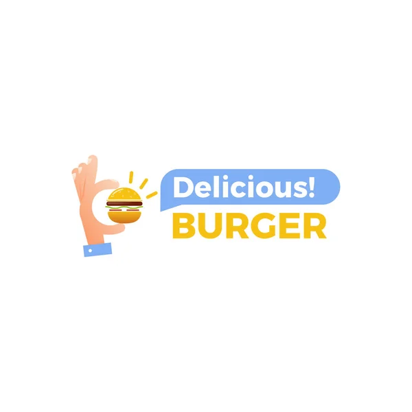 Smacznego hamburgera. Ręka z małego hamburgera. — Wektor stockowy