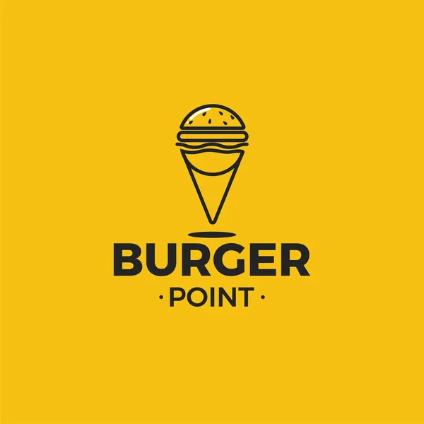 Logo Bugrer pin point. Ubicación geográfica de la comida rápida. Logotipo para restaurante o cafetería o pizzería . — Vector de stock