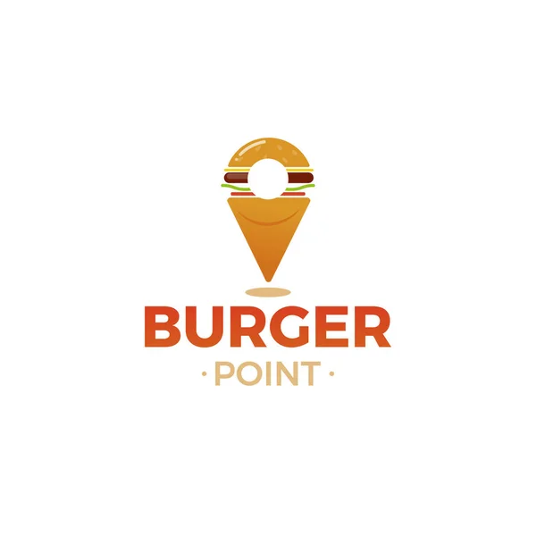 Bugrer pin bod loga. Zeměpisná poloha rychlého občerstvení. Logotyp pro restauraci či kavárně nebo pizzerie. — Stockový vektor