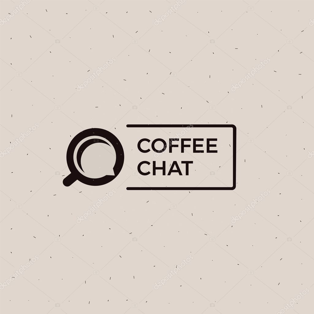 Coffee chat old school logo. Cup with a black energy drink illustration.  Vector flat banner