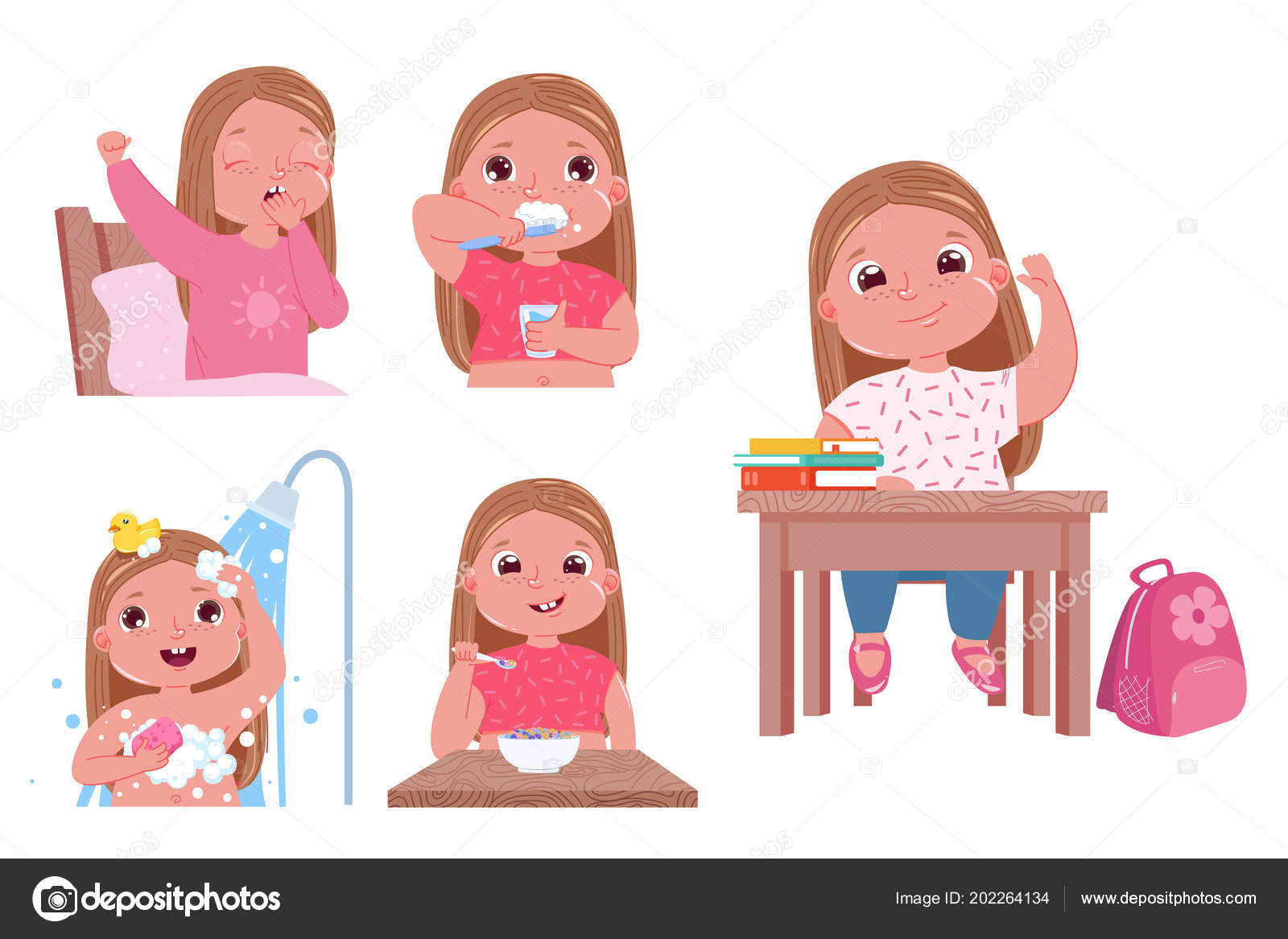 The Daily Routine Of The Child Is A Girl Going Back To School Wake Up And Brushes Teeth Takes A Shower And Eat Has Breakfast Stock Vector Image By C Annetdebar The Daily Routine Of The Child Is A Girl Going Back To School Wake Up And Brushes Teeth Takes A Shower And Eat Has Breakfast Stock Vector Image By C Annetdebar
