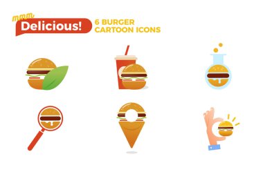 Burger karikatür Icon set. Fast food teslim logo kavramı
