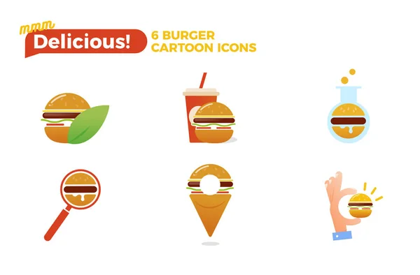 Zestaw ikon kreskówka Burger. Koncepcja logo szybkiej dostawy — Wektor stockowy