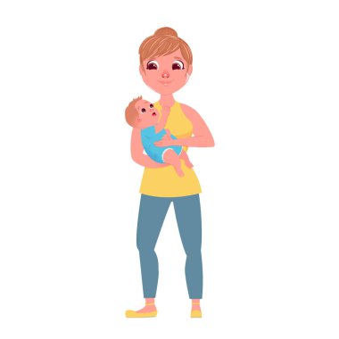 Annenin karakter hugs içinde küçük bir çocukla. Anne Bebek için seviyorum