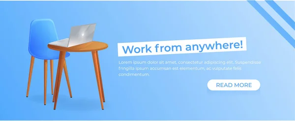 Arbeit von überall her. Arbeitsplatz mit Tisch und Laptop und Kaffee. modernes Büromöbeldesign — Stockvektor